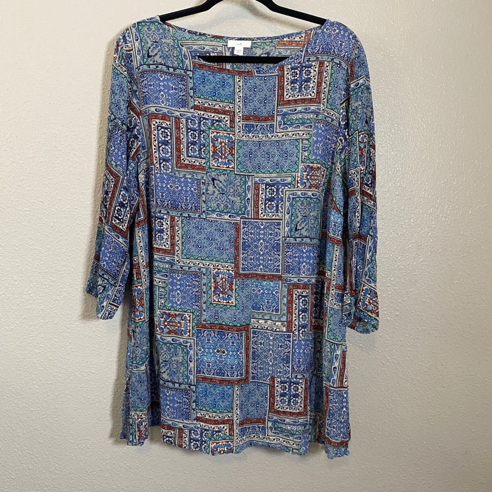 J. Jill Patchwork Tunic Top 2X‎ Western Boho Chic Bohemian Casual Summer Artsy